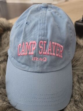 Light Blue 'CAMP SLAYER IRAQ' Embroidered Baseball Cap